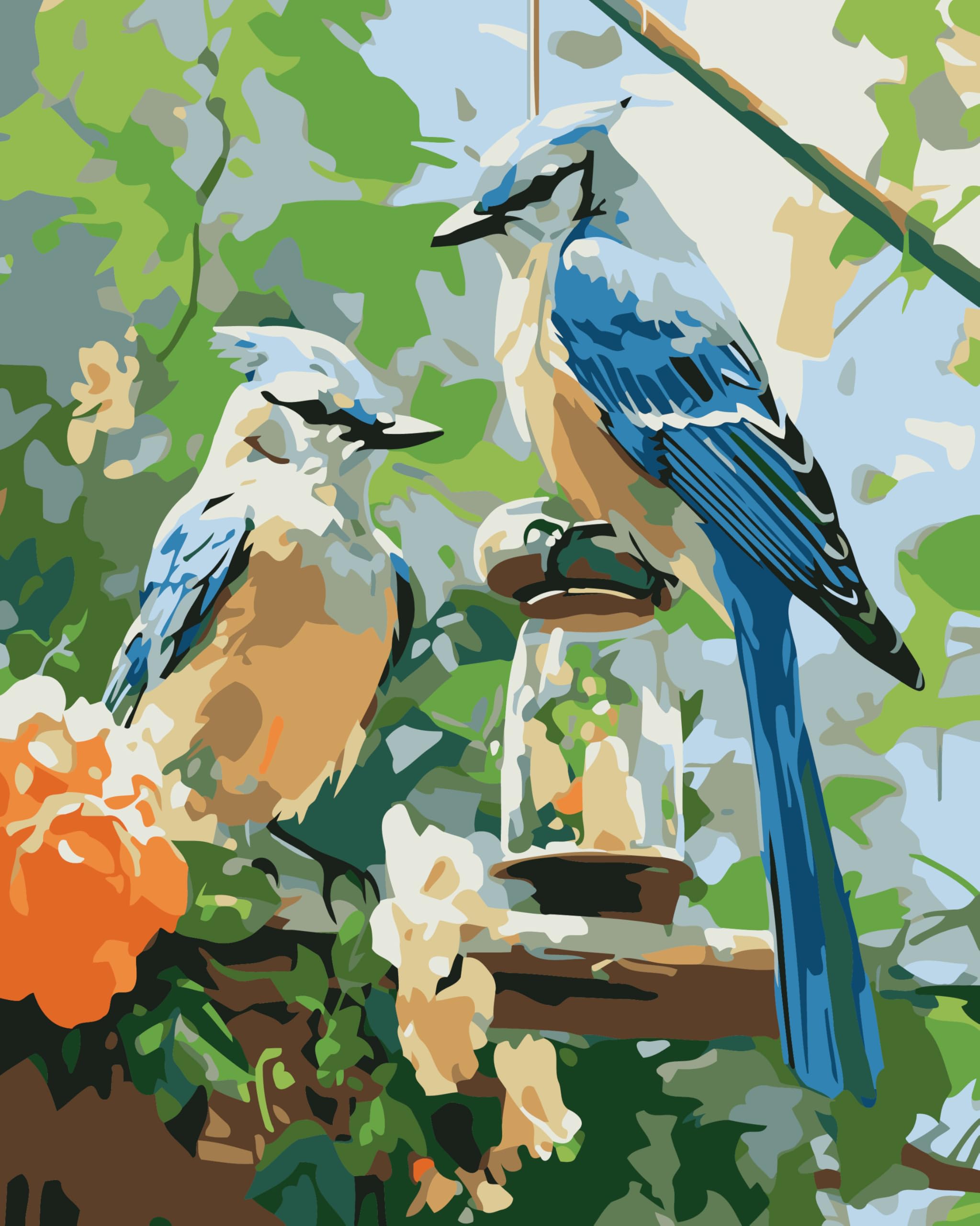 CaptainCrafts Paint by Numbers for Adults DIY Oil Painting Paint by Numbers with Canvas Acrylic Art Crafts House Decor 16x20 Inch (with Frame, Two Birds in Spring) — image 1