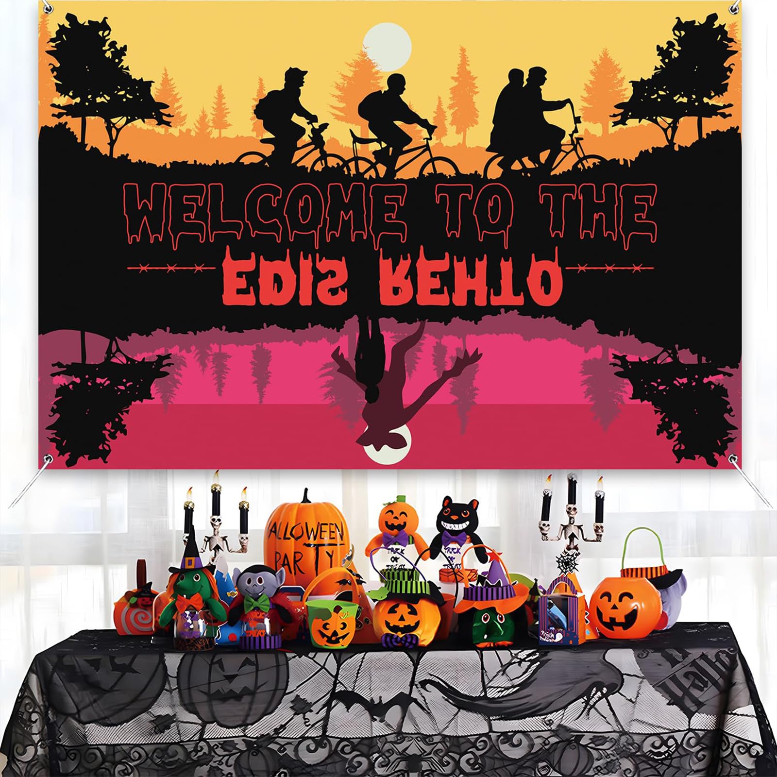 Decorazioni per feste di compleanno Stranger Grande sfondo 180 x 110 cm Photo Booth Puntelli "Welcome to The Other Side" The Haunted Forest Adatto per feste di compleanno, servizi fotografici e tutte