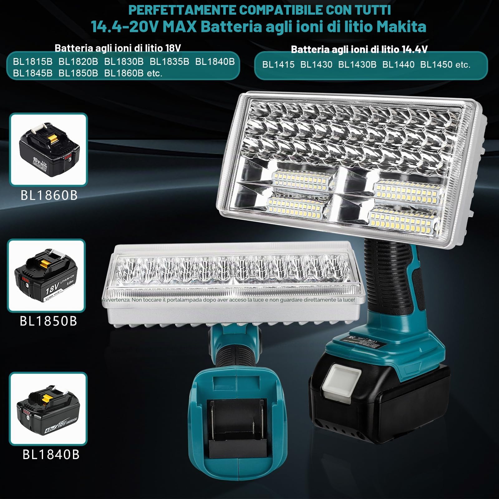 Lampada LED da 40W 4200lm, senza fili, compatibile con batteria Makita 18V LXT, lampada da lavoro 18V per campeggio, riparazione auto, illuminazione di emergenza e cantiere