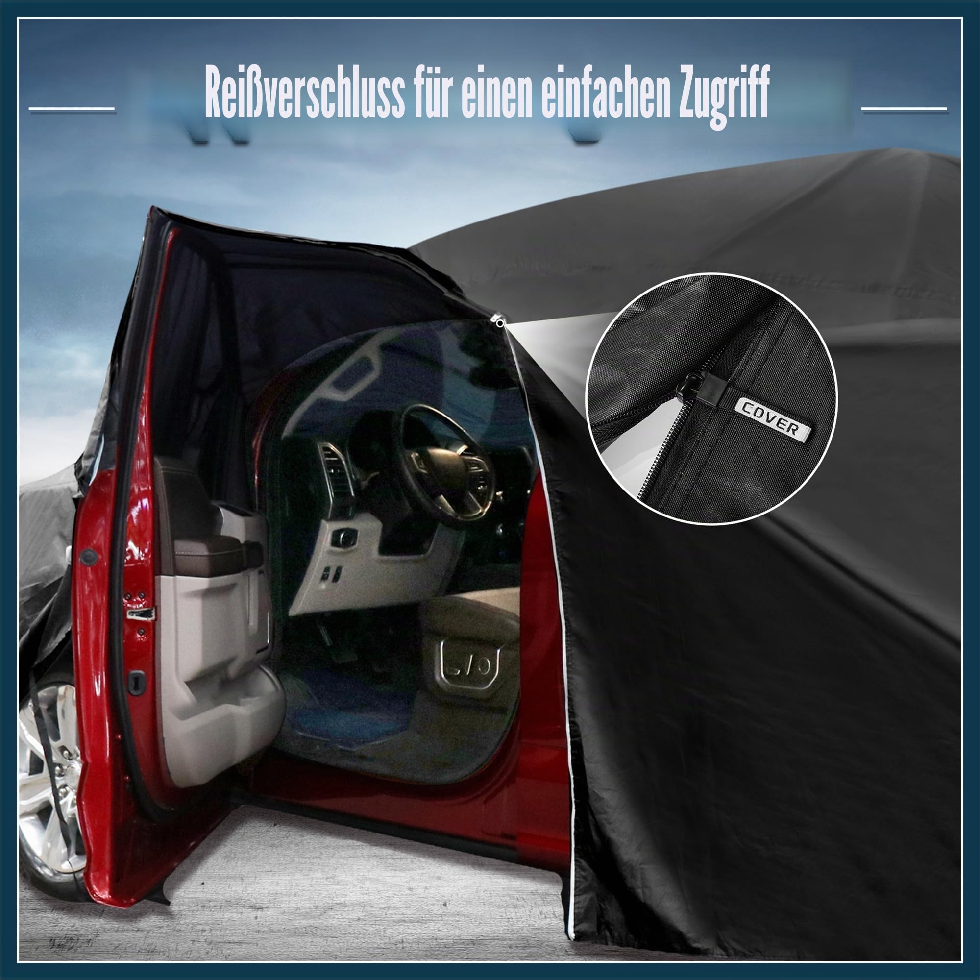 Autoabdeckung für Smart Fortwo 2007–2023 210D-PU Oxford Outdoor Vollständige Autoabdeckung Allwetter Wasserdicht Winddicht Schutz mit Fahrertür Reißverschluss Schwarz Autoteile