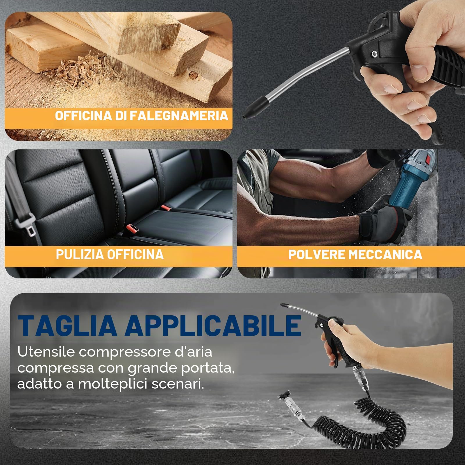Pistola ad aria compressa con tubo a spirale da 5 m, pistola ad aria compressa con raccordo rapido a T, pistola ad aria per camion, auto, barca