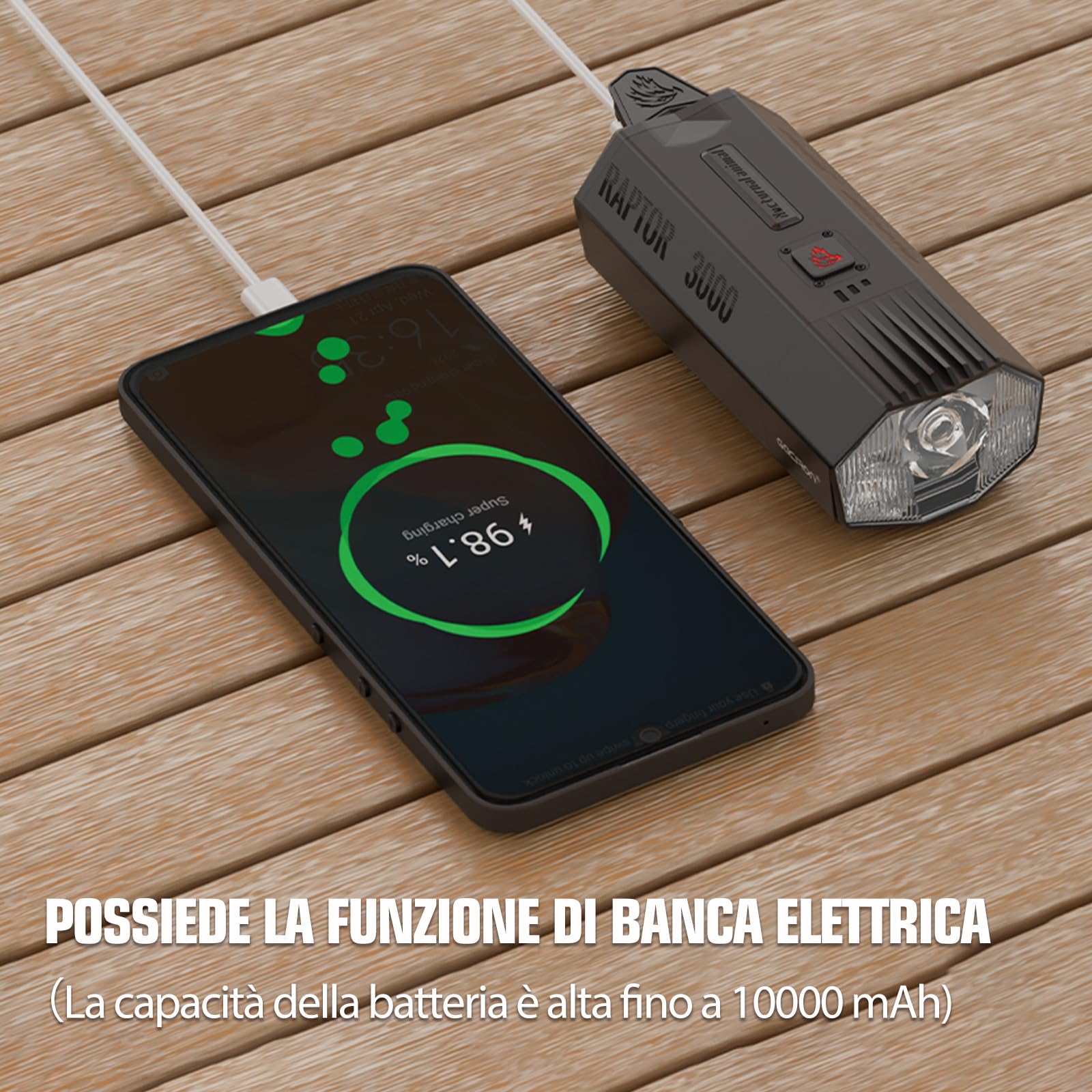 Gaciron RAPTOR Luce Bicicletta Anteriore a doppia fonte luminosa,3000lm 10000mAh luci bicicletta led ricaricabile impermeabile IPX6,Faro anteriore per bicicletta in alluminio con telecomando wireless