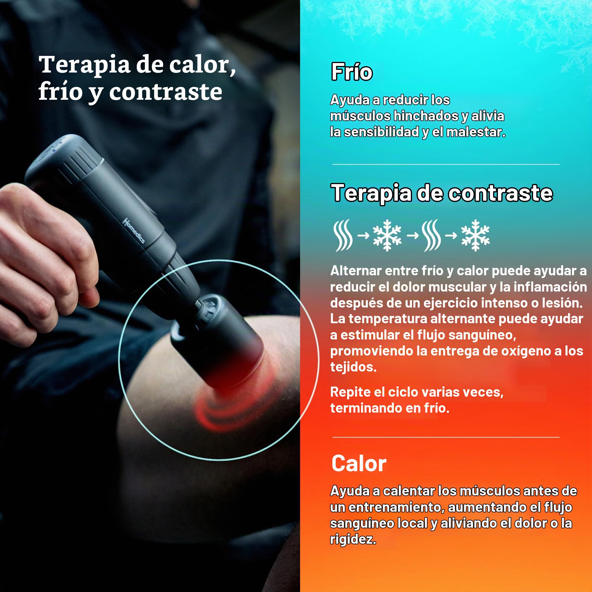 Homedics NOVO+ Hot & Cold Pistola de Masaje de Calor y Frío | Pistola de Masaje Muscular, Control de Temperatura, 4 Accesorios, 6 Intensidades, Tejido Profundo, Estuche de Viaje