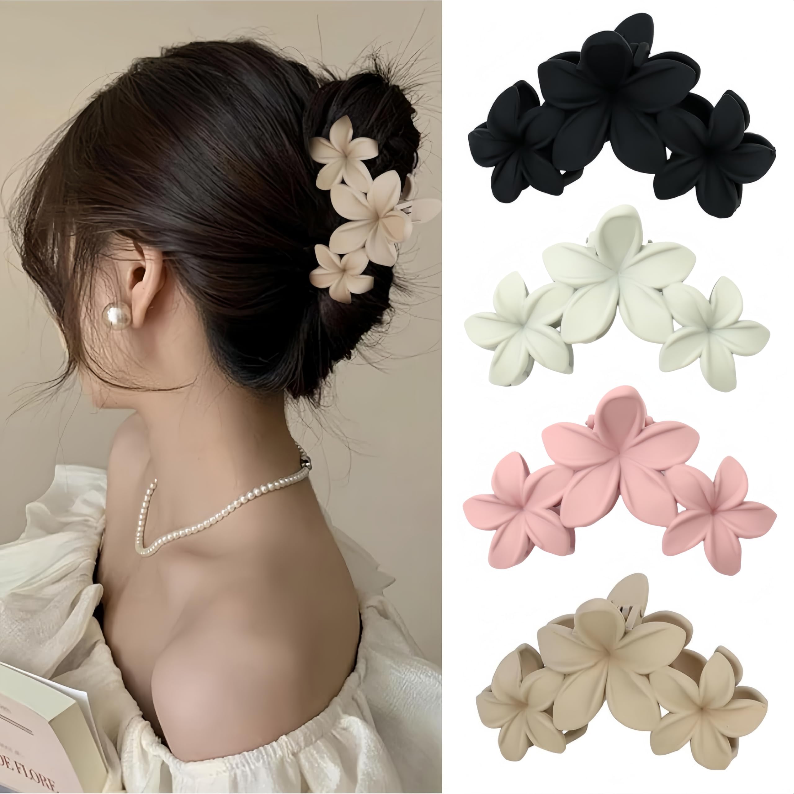 TAIOSNADJ 4PCS Flower Haired Claw Clips for Women and Girls Non-Slip Strong Hold Clips for Thick Haired,Cute Hawaiian Hair Flower Clip Large Plumeria Haired Clips Strong Hold,Haired Accessories