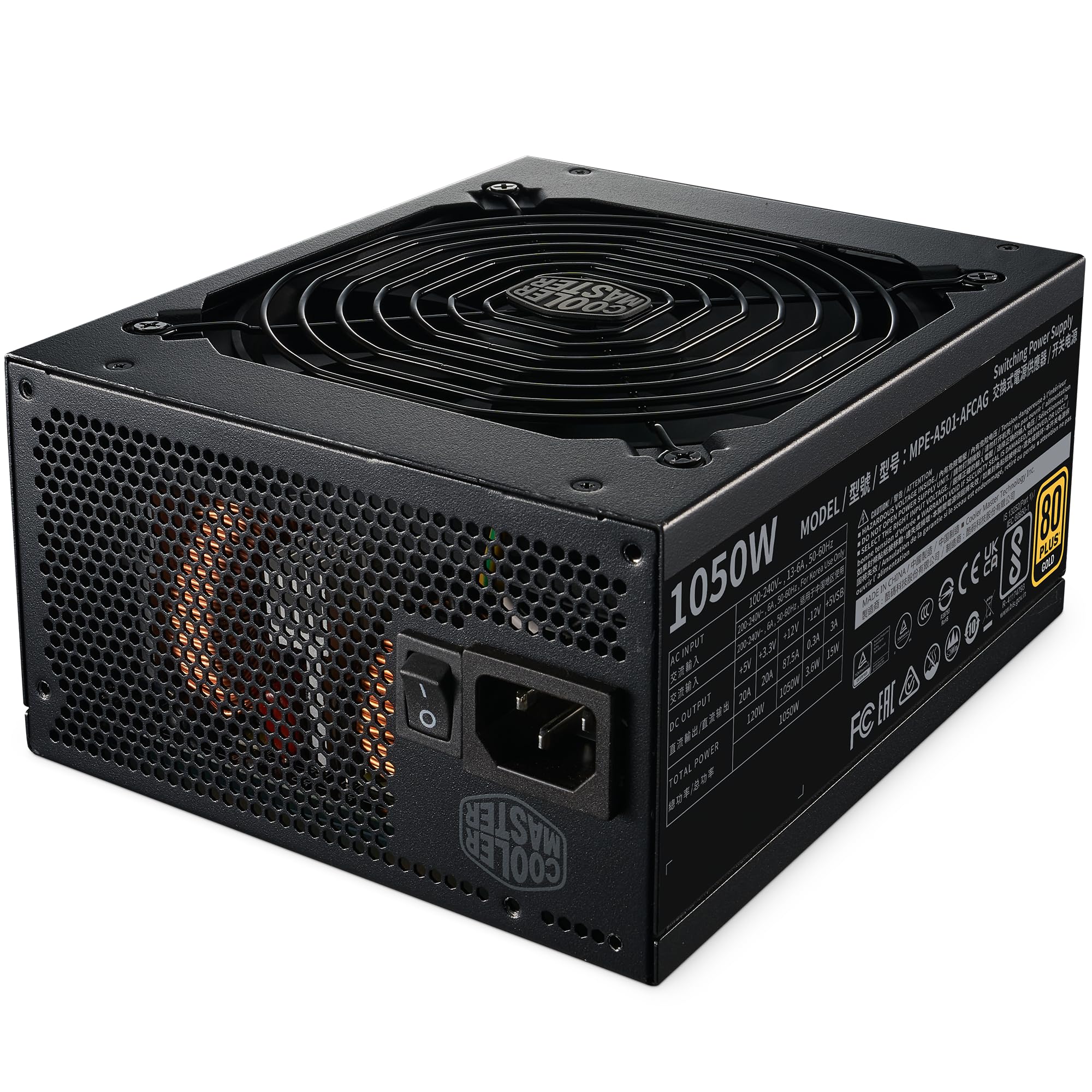Cooler Master MWE Gold 1050 V2 ATX 3.1 Alimentation 100% Modulaire - Prise EU - Support ATX 3.1, PSU 80 Plus Gold 1050W, PCIe 5.1, Ventilateur FDB 140mm, Seuil de température élevé, Garantie 10 Ans