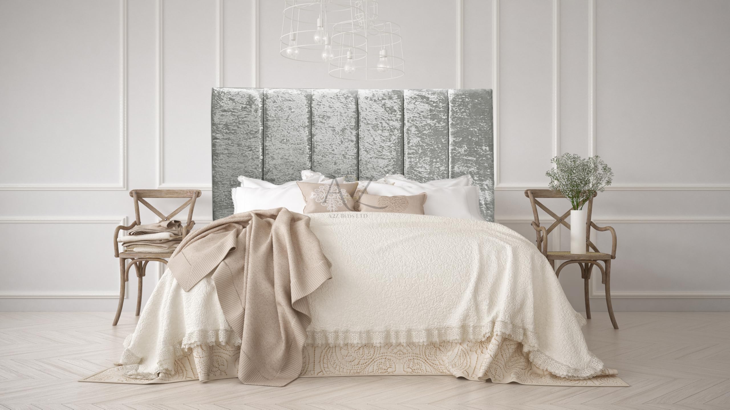 Panel Headboard 30" Crushed Velvet 3FT-4FT-4FT6-5FT-6FT (Pewter, 6FT Superking)