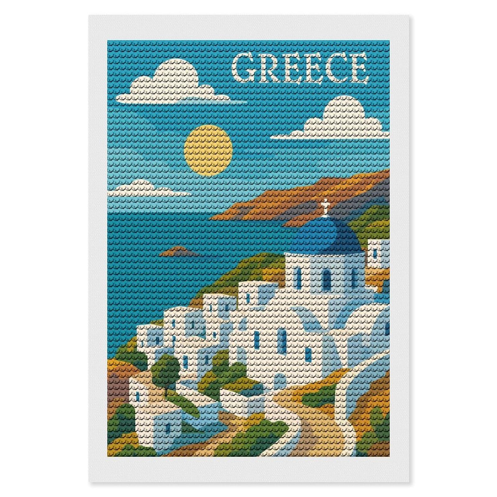 Junmoney Greece Travel (6) Diamond Art Kit 8"x12", Relaxing DIY Hobby, Satisfying Creative Project, Living Room Decor, for Women