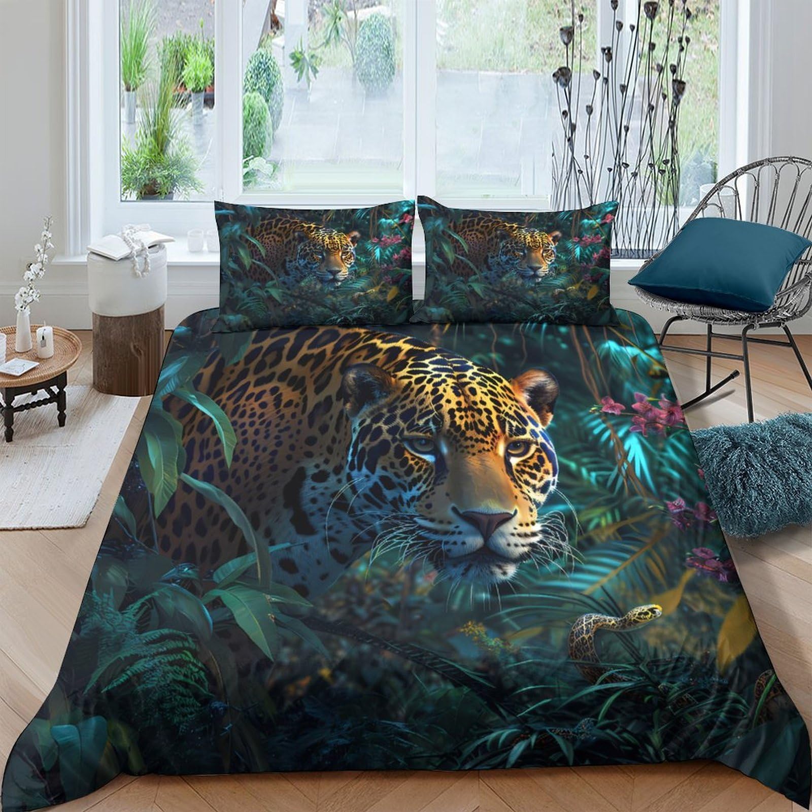 Ctjqhvkz Style-4 3D Printed Jungle Tiger Fitted Sheet Microfiber Soft Breathable Rainforest Bed Cover For Bedroom Guest Room Decor Single（135X200cm）