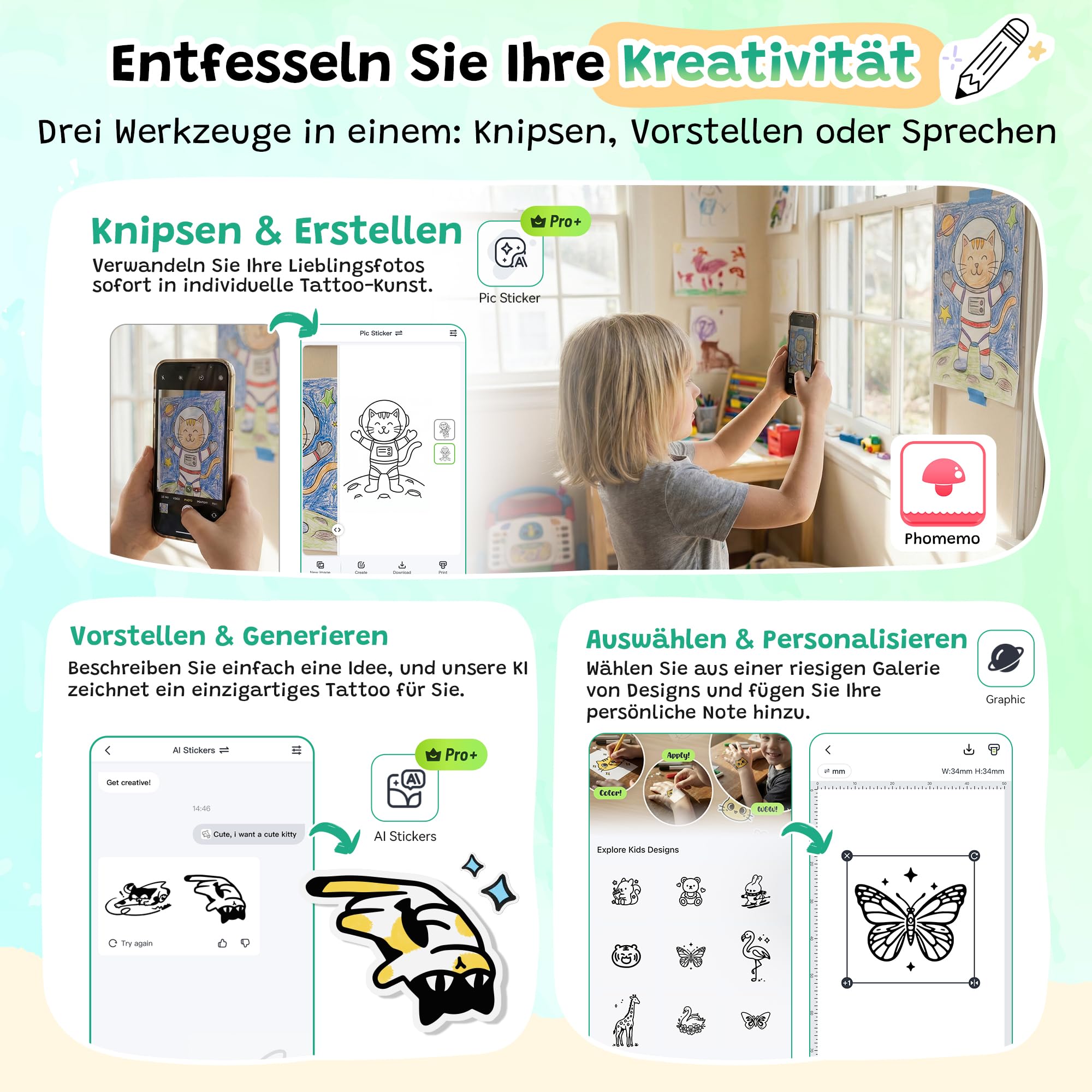 TATTMUSE Temporärer Tattoo Maker für Kinder, Mini Geschenk für Mädchen | Spielzeug für Mädchen 5 6 7 8 9 10 11 12 Jahre, Zeichensets für Kinder, Tattoo Maschine Set Kinder, Bastelset Kinder