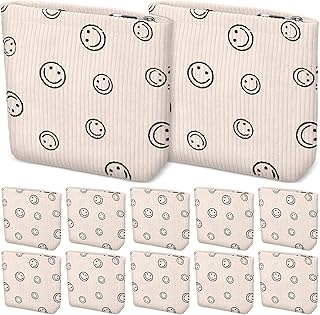 10 Pieces Cosmetic Bags for Women Smile Makeup Bag Small Pouch Corduroy Makeup Pouch Zipper Makeup Organizer Storage for Purse Travel Coin Purse Aesthetic Stuff (Apricot)