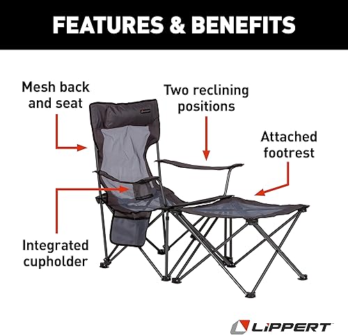 Miniatura 3 de Lippert Sun Soaker - Silla de camping reclinable de dos posiciones con reposapiés, tela de poliéster 600D, respaldo y asiento de malla,