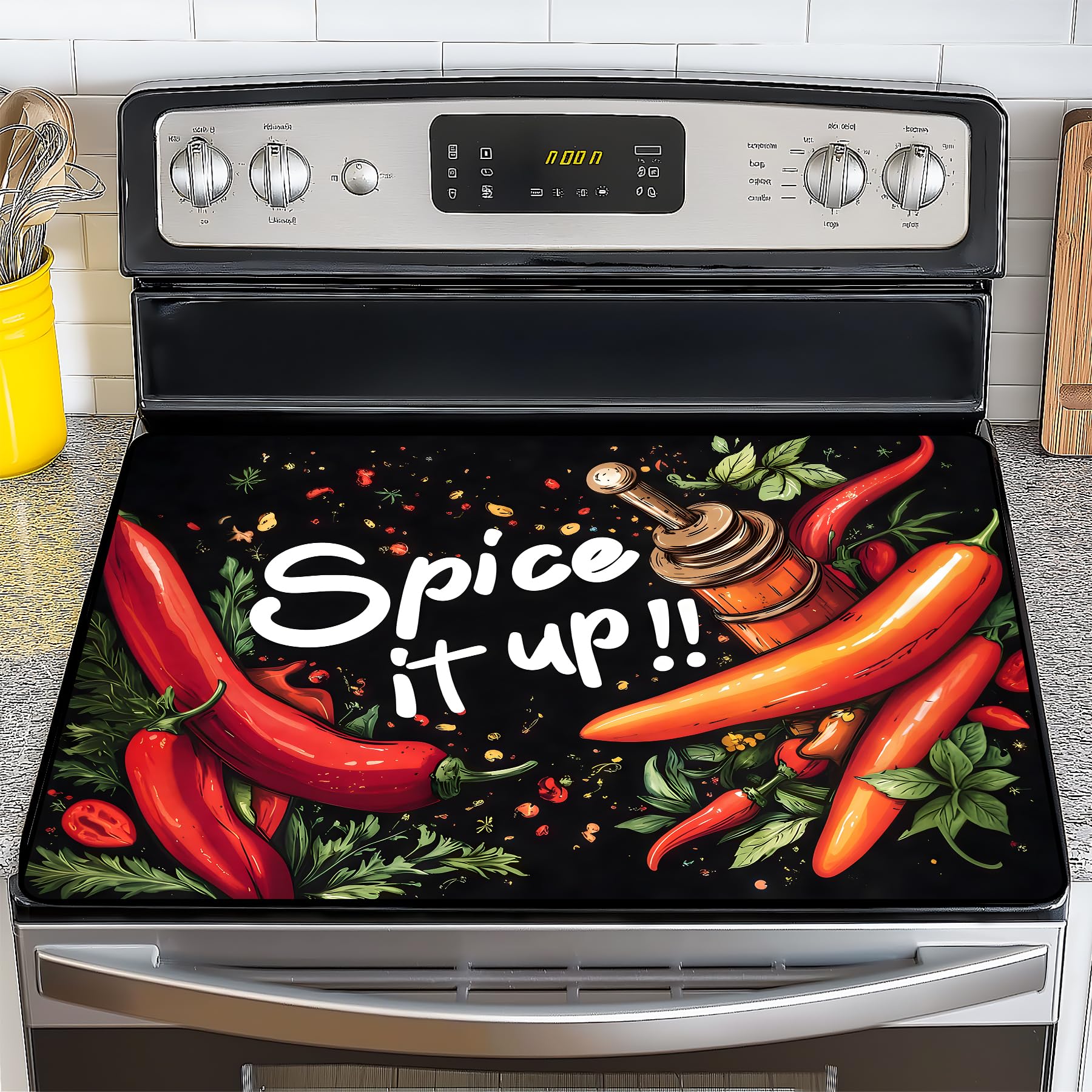 Stove Top Cover for Electric Stove,Glass Stove Top Cover, Heat Resistant Glass Cooktop Cover, Stovetop Protector, Kitchen Decor, Dish Drying Mats Cover for Ceramic Washer Top 28.5x20.5 inch