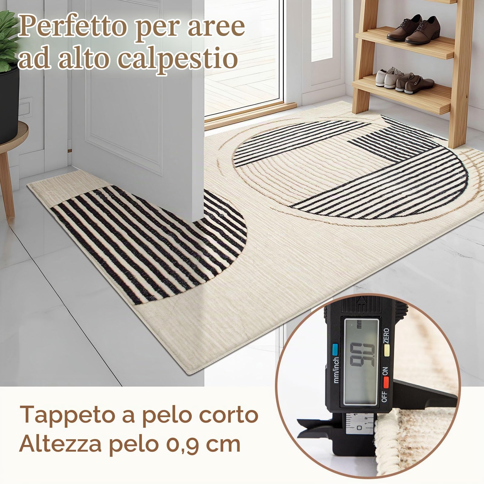 Calore Tappeto Salotto Pelo Corto Lavabile 160x200cm, Morbido Tappeto Camera da Letto Antiscivolo Grande Beige Geometrico Tappeto Soggiorno
