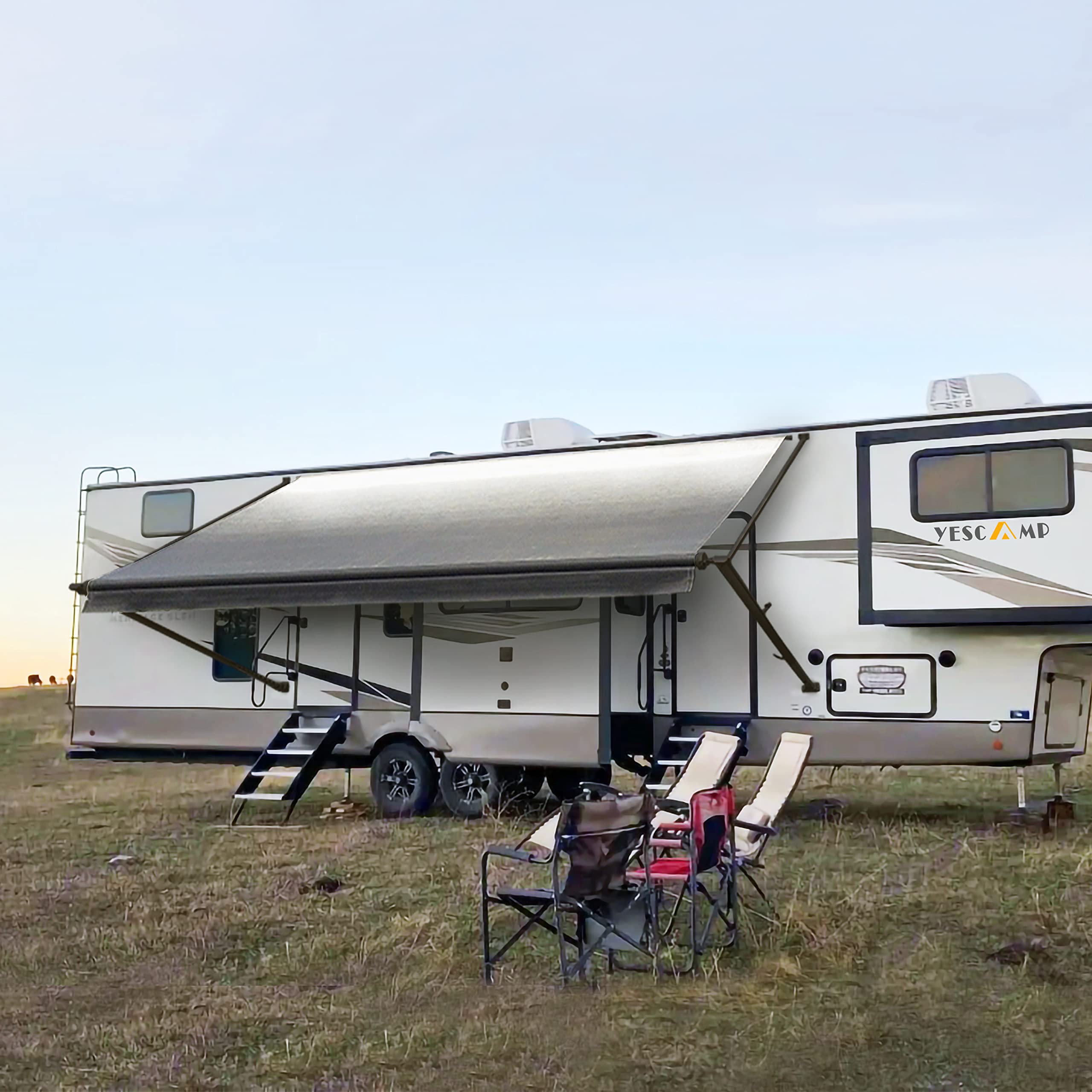 YESCAMPManual RV Awning Complete Kit Retractable Camper Awning for RV or Trailers RV Roll Out Awning RV Trailer Awning for Camper or 5th Wheel,Toy Haulers,Motohome(13Ft,Black Frame,Black Fade)