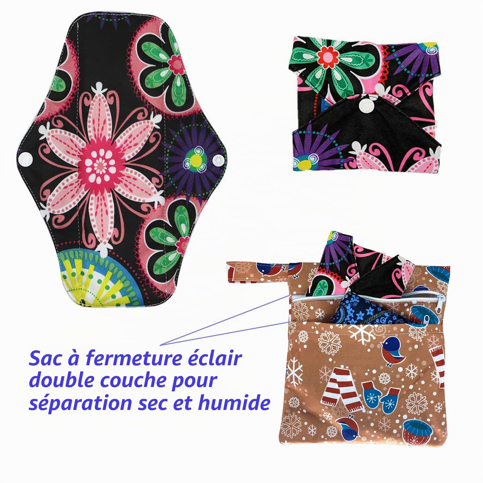 Serviettes Hygiéniques Lavables Réutilisables 10 Pack - Taille M (26cm) Flux Modéré, Bambou Confortable + PUL Imperméable, Protection Périodique Durable, Sac Étanche Inclus
