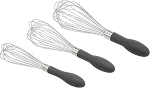 Amazon Basics Lot de 3 fouets à fils en acier inoxydable, Gris