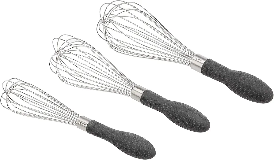 Amazon Basics Lot de 3 fouets à fils en acier inoxydable, Gris