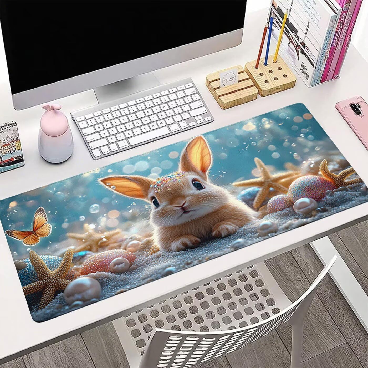 Podkładka pod mysz do gier królik XXL 1200 x 400 mm podkładka pod mysz biurowa szyta wodoodporna antypoślizgowa podkładka pod mysz plażowa do gier, biura, wystroju domu, szybciej, prezenty dla