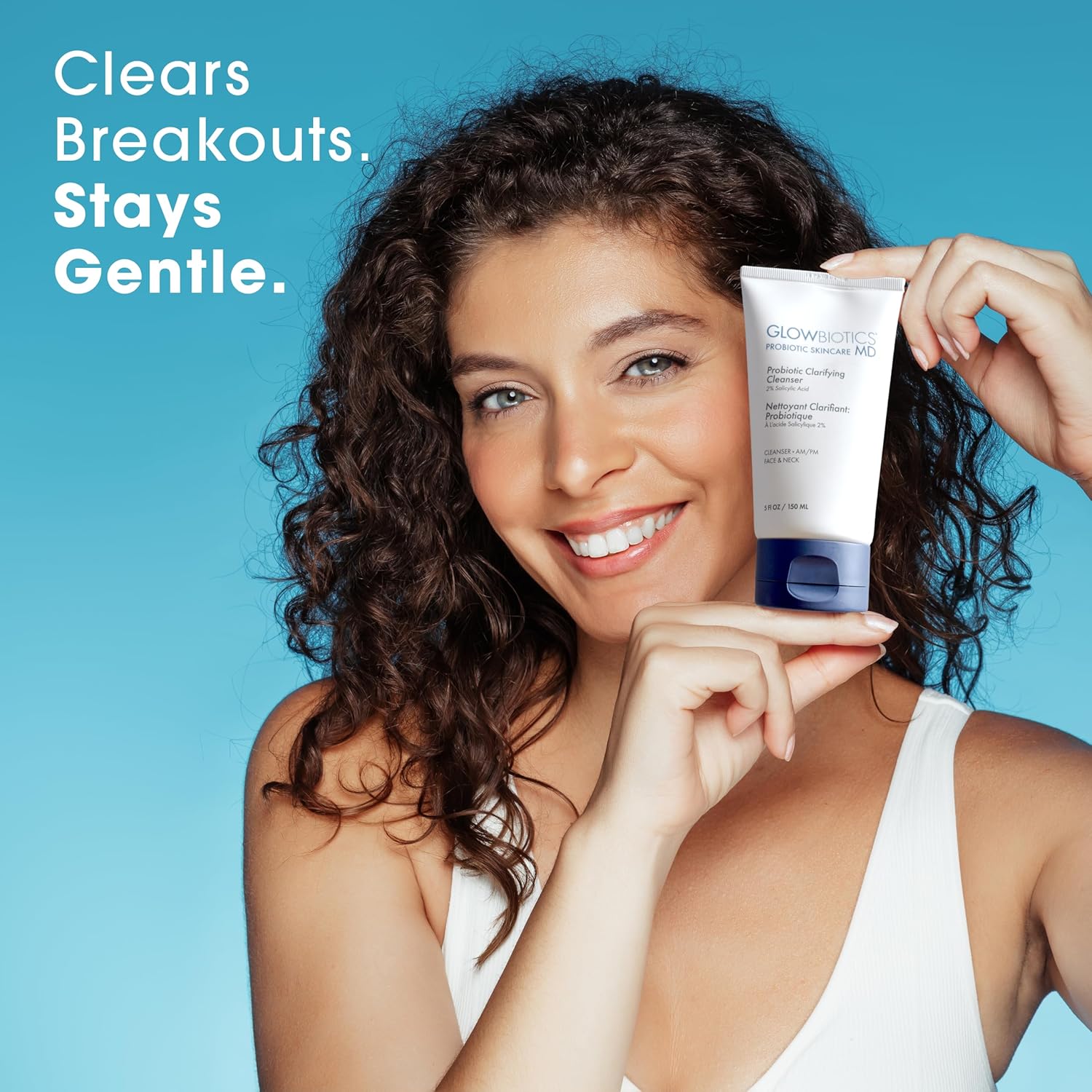 Glowbiotics Probiotic Clarifying Cleanser - 2% Salicylic Acid (BHA) & Peptides - 5 oz - Gentle Foaming Face Wash