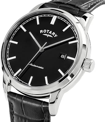 Rotary Men's Heritage Automatic Stainless Steel Black Leather Strap Watch