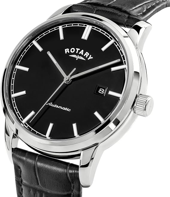 Rotary Men's Heritage Automatic Stainless Steel Black Leather Strap Watch