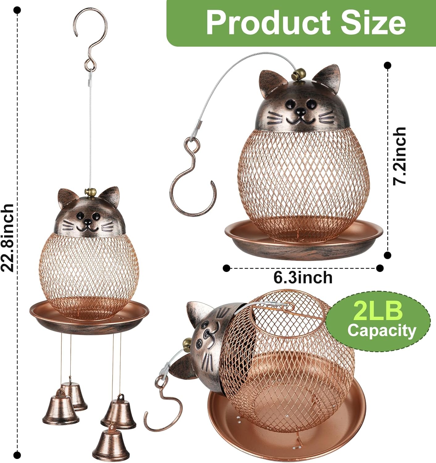 LBTING Bird Feeder for Outside, Cute Cat-Shaped Wind Chimes Bird Feeder, Metal Wild Bird Feeder Decoration for Hanging Outdoor Garden Yard