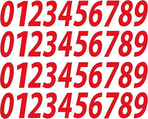 0-9 Juego de 40 calcomanías de vinilo rojo con números, elige el tamaño, de 1 a 12 pulgadas (V546RedItal) (1 pulgada)
