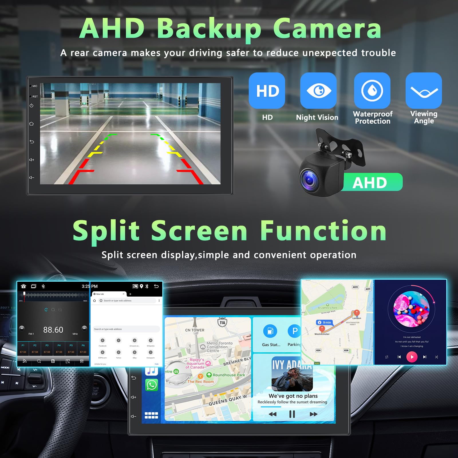 2+64G 2 DIN Radio de Coche con Inalámbrico Carplay/Android Auto, Pantalla Táctil Android de 7 Pulgadas Estéreo de Coche Bluetooth/Mirror Link/GPS/SWC/RDS/FM/WiFi/USB+Cámara Trasera