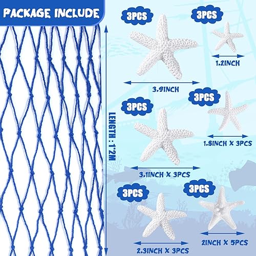 Miniatura 3 de Juego de adornos de 21 piezas de estrellas de mar, decoración de pared de mar, red de mar, decoración náutica para manualidades, playa, boda, fiesta