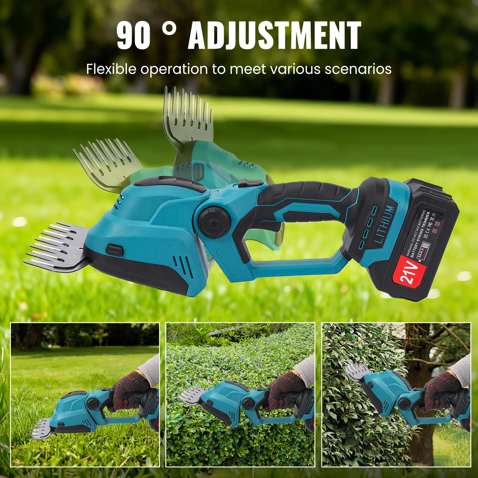 Cortasetos eléctrico 2 en 1 con batería y cargador de 3000 mAh, recortadora de arbustos de 36 cm, cuchillo de hierba de 18 cm, motor sin escobillas, para jardinería compacta