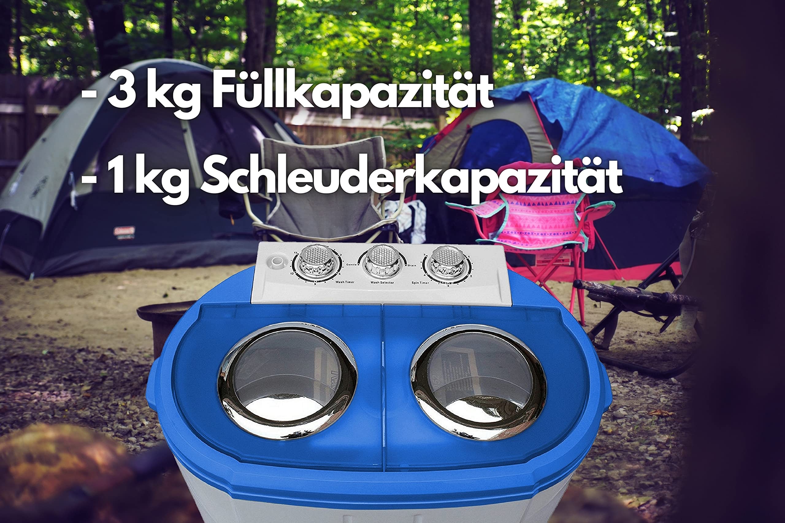 Steinborg Mini Waschmaschine 3 KG Schleuder 1 KG 2 Kammern Camping Toploader Grau Weiß