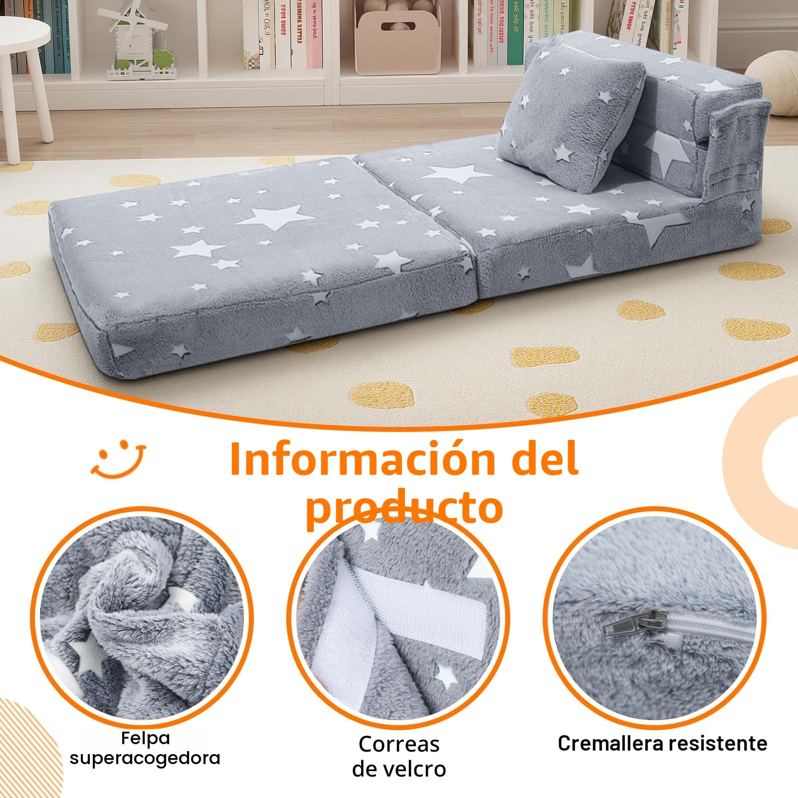 MeMoreCool Sofá Plegable Tri Parainfantil, Colchón Brillante para Niños, Sillones Infantiles, Sillon Bebe, Sala de Juegos