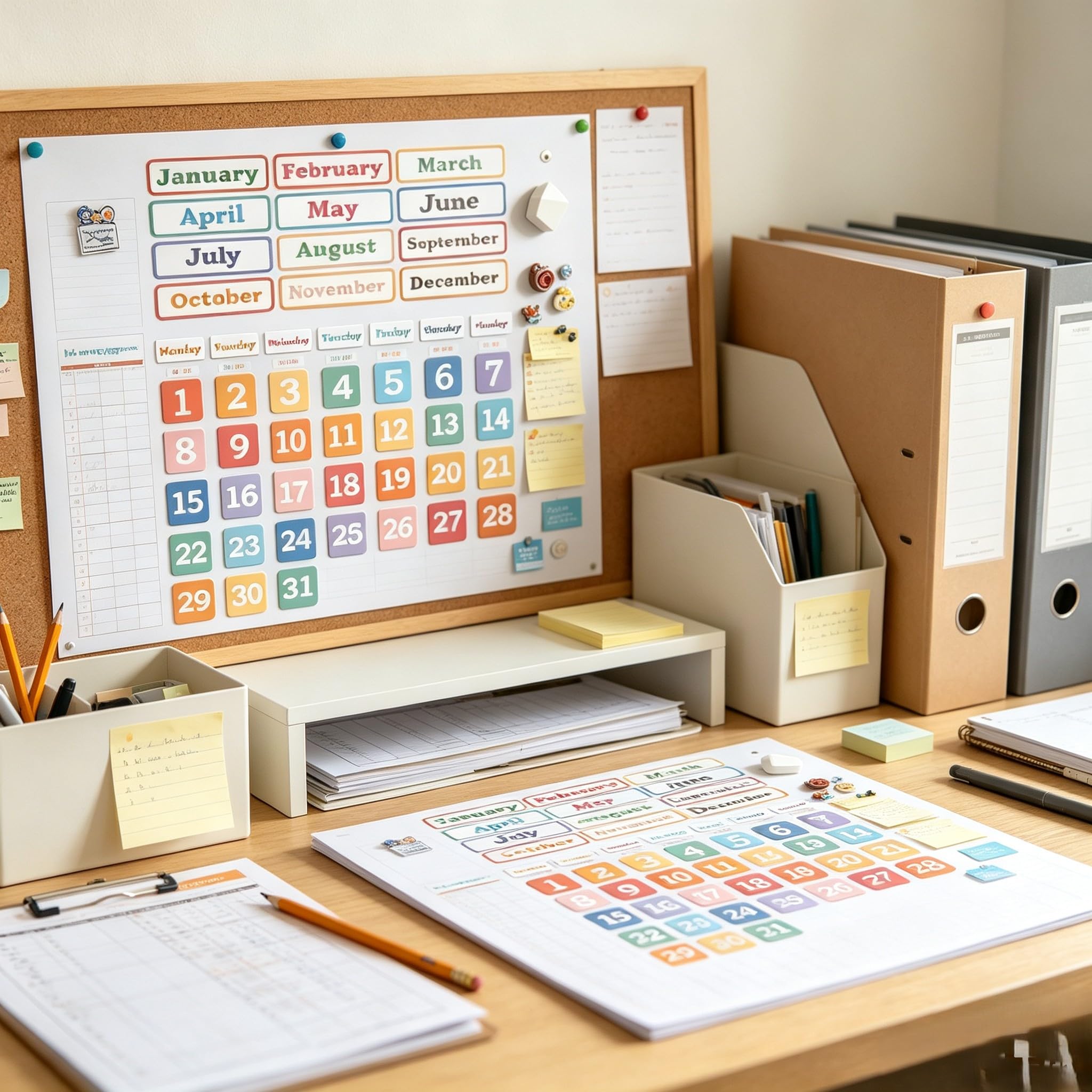 Imanes de Calendario para Pizarra Blanca y refrigerador, 50 Piezas de Colores magnéticos para días de la Semana y Meses para Aula y Oficina