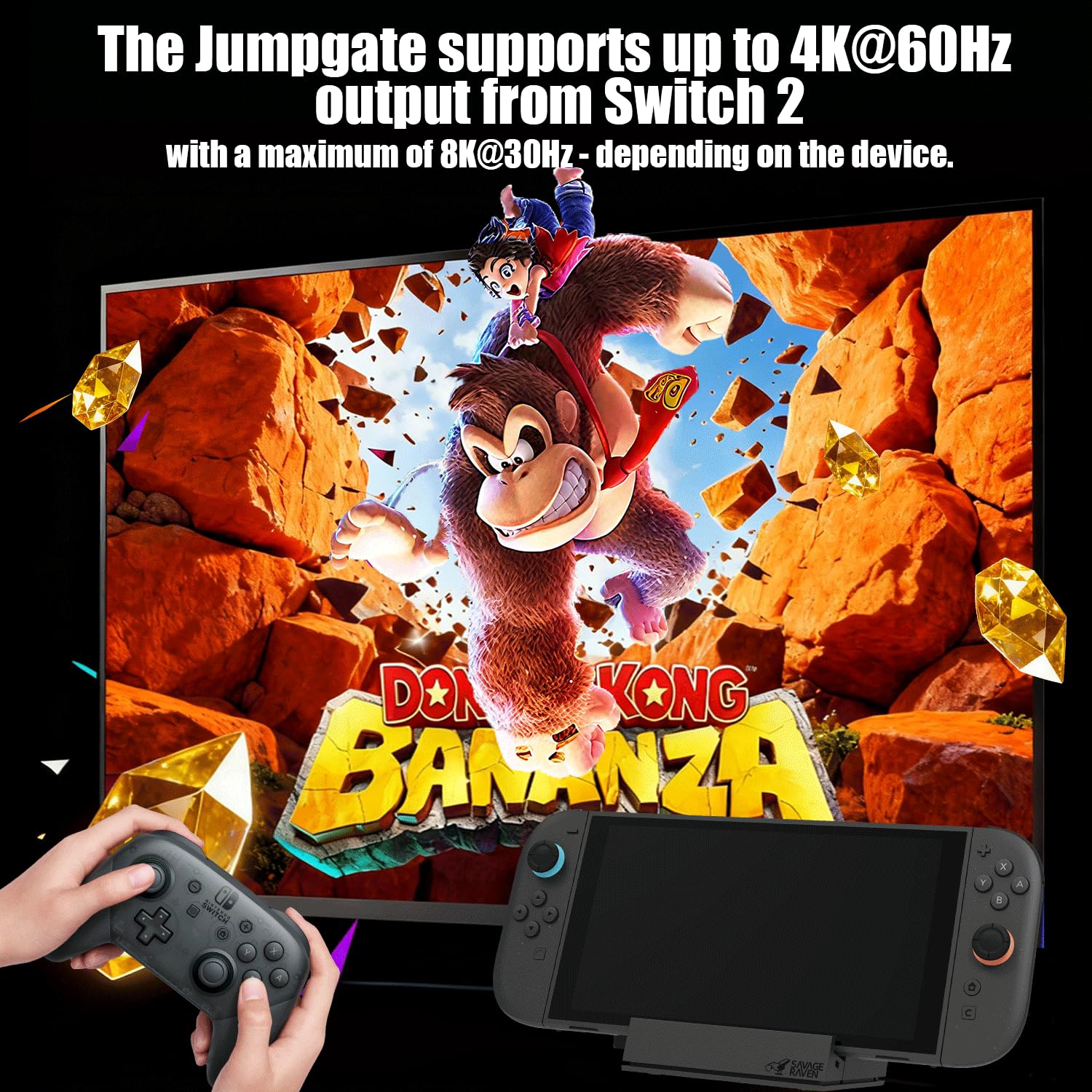 SAVAGE RAVEN by Skull & Co. Jumpgate PRO Portable Dock with Detachable USB Hub HDMI TV Adapter for Nintendo Switch 2- Black