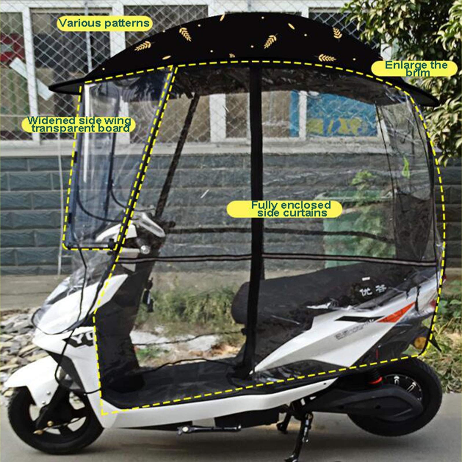Osłona przeciwsłoneczna na motocykl elektryczny, całkowicie zamknięty, składany, wodoodporny baldachim parasola do skuterów silnikowych
