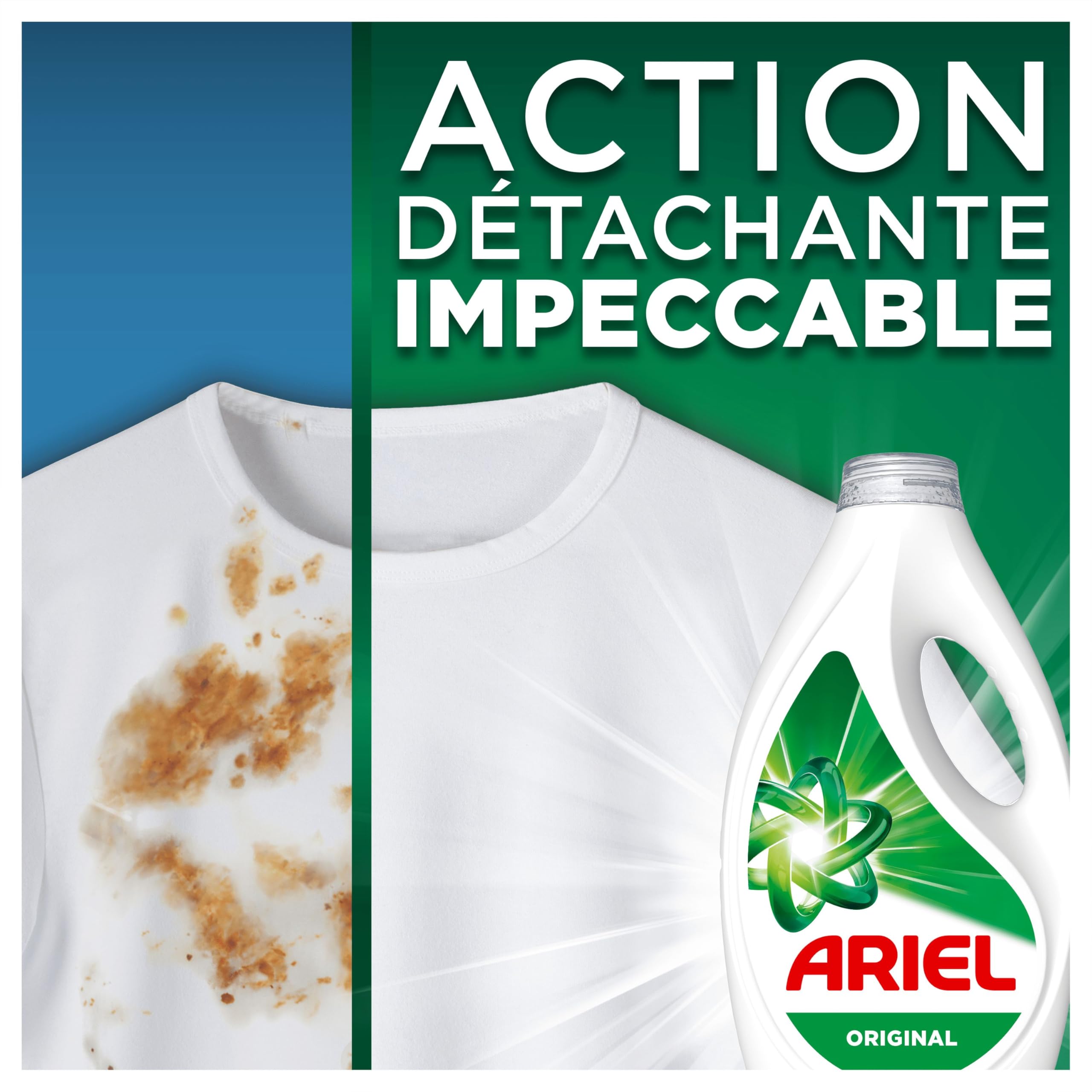 Ariel Original Lessive Liquide, 100 Lavages, Action Détachante En 1 Seul Lavage, Impeccable Même à Froid, Fabriqué en France