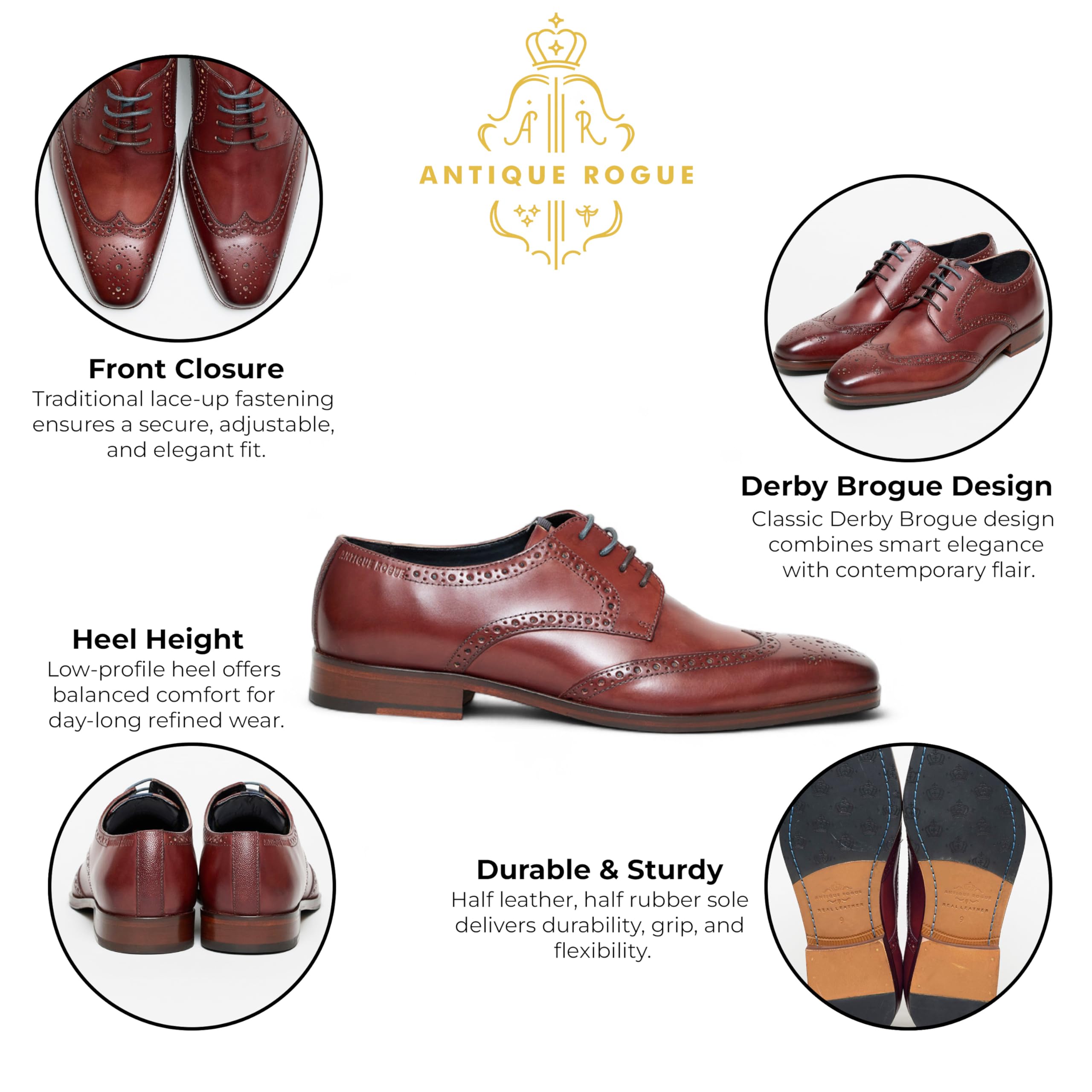 Infinity Leather Zapatos Oxford Derby Brogue de Cuero Luca para Hombre, Estilo Formal, para Boda y Oficina