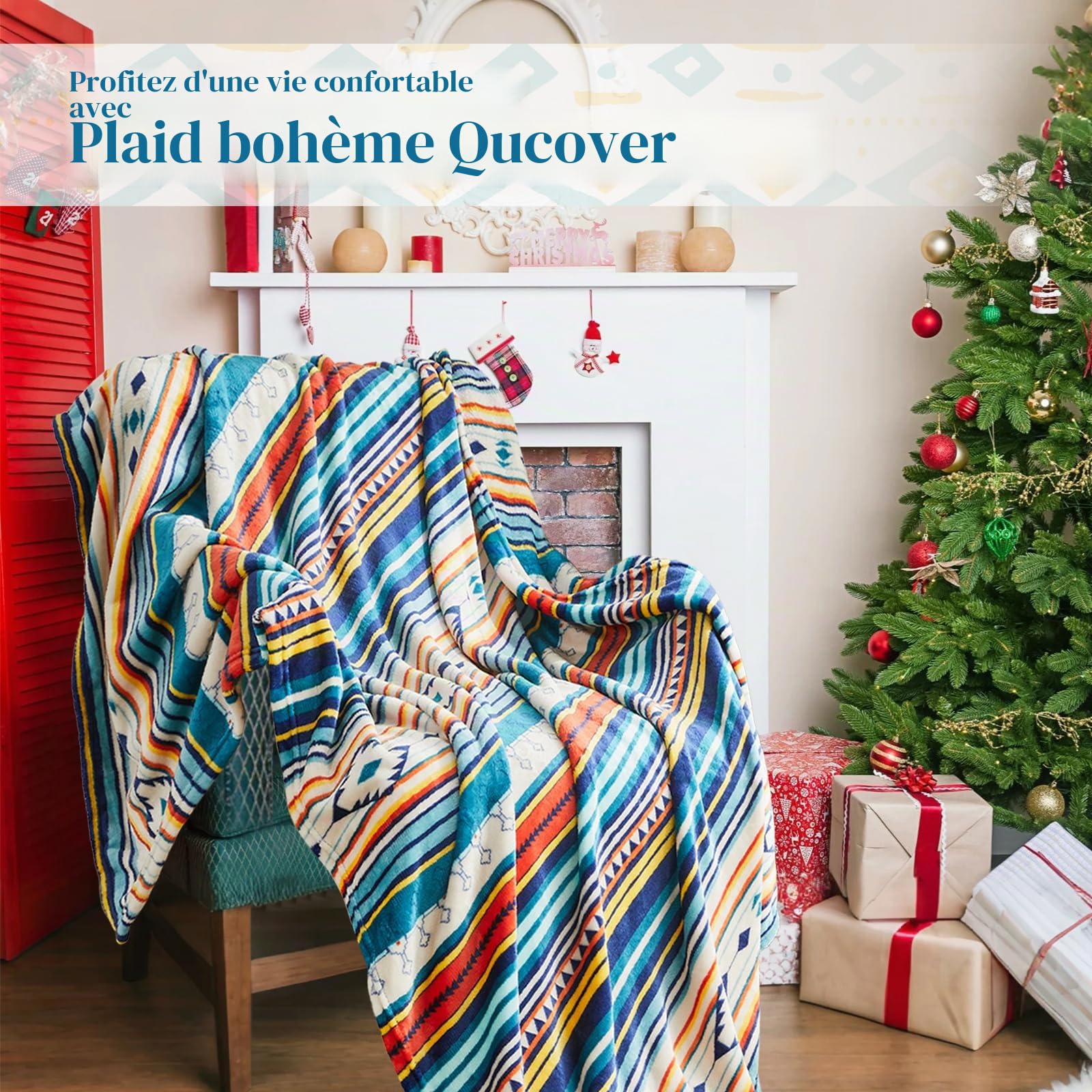 Qucover Plaid Canape Ultra Douce 230x270cm, Plaid en Flanelle Confortable pour Lit, Canapé et Chaise,Couverture Polaire Décorative Bohème Aztèque Ultra Douce et Légère pour Toutes Les Saisons
