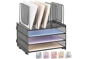 3-Tier Desk Paperwork Organizer with 5 Vertical File Holders