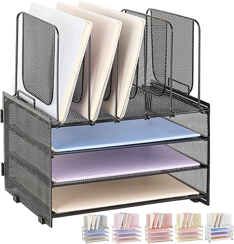 Organizadores y accesorios de escritorio, organizador de papel de 3 niveles con 5 soportes verticales para archivos, organizador de archivos para