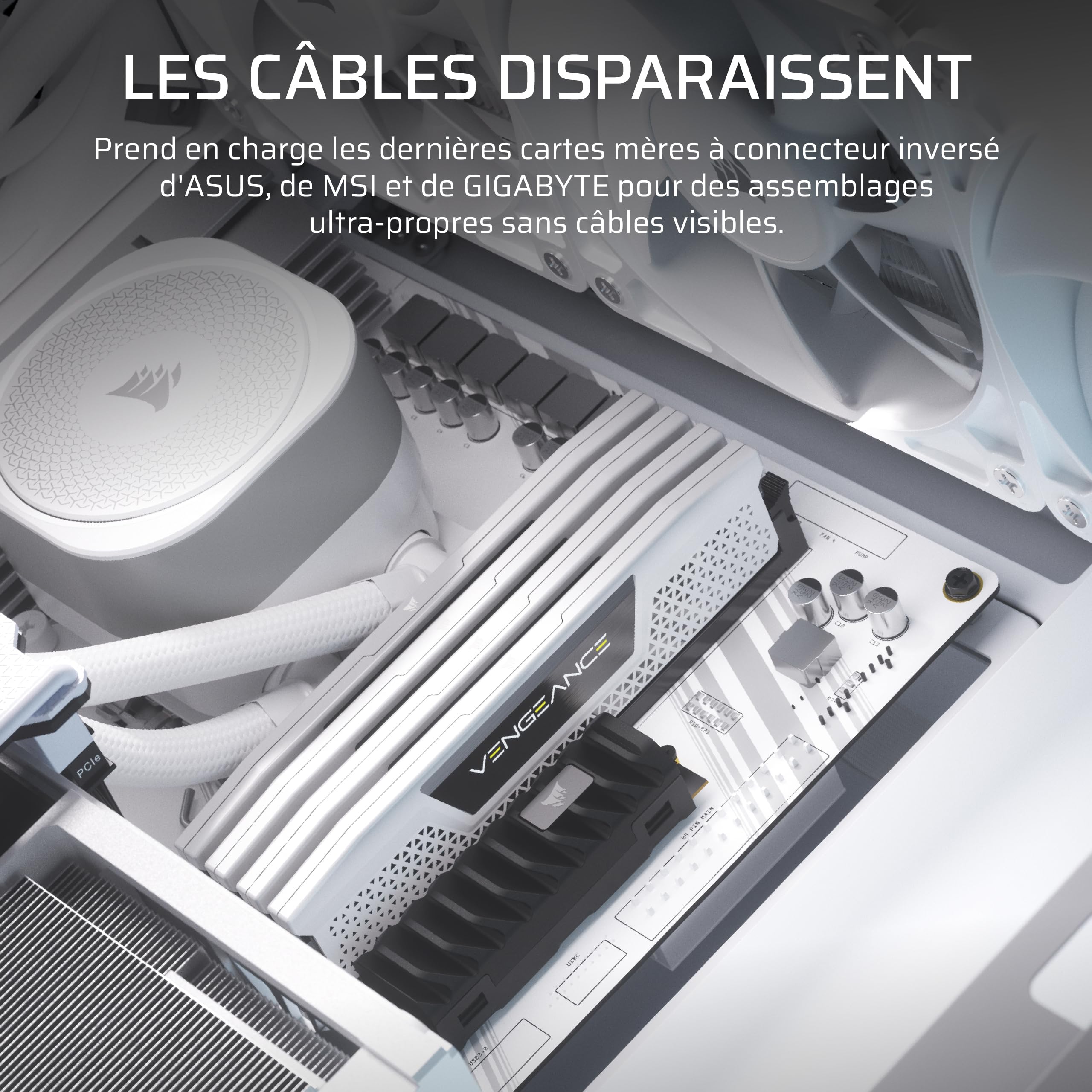 CORSAIR Frame 4000D LCD RS ARGB Boîtier PC – Écran Tactile LCD XENEON Edge 14,5 Pouces, Système InfiniRail, 4 Ventilateurs RS120 ARGB – Prend en Charge Les Cartes Mères à Connecteur Inversé – Blanc