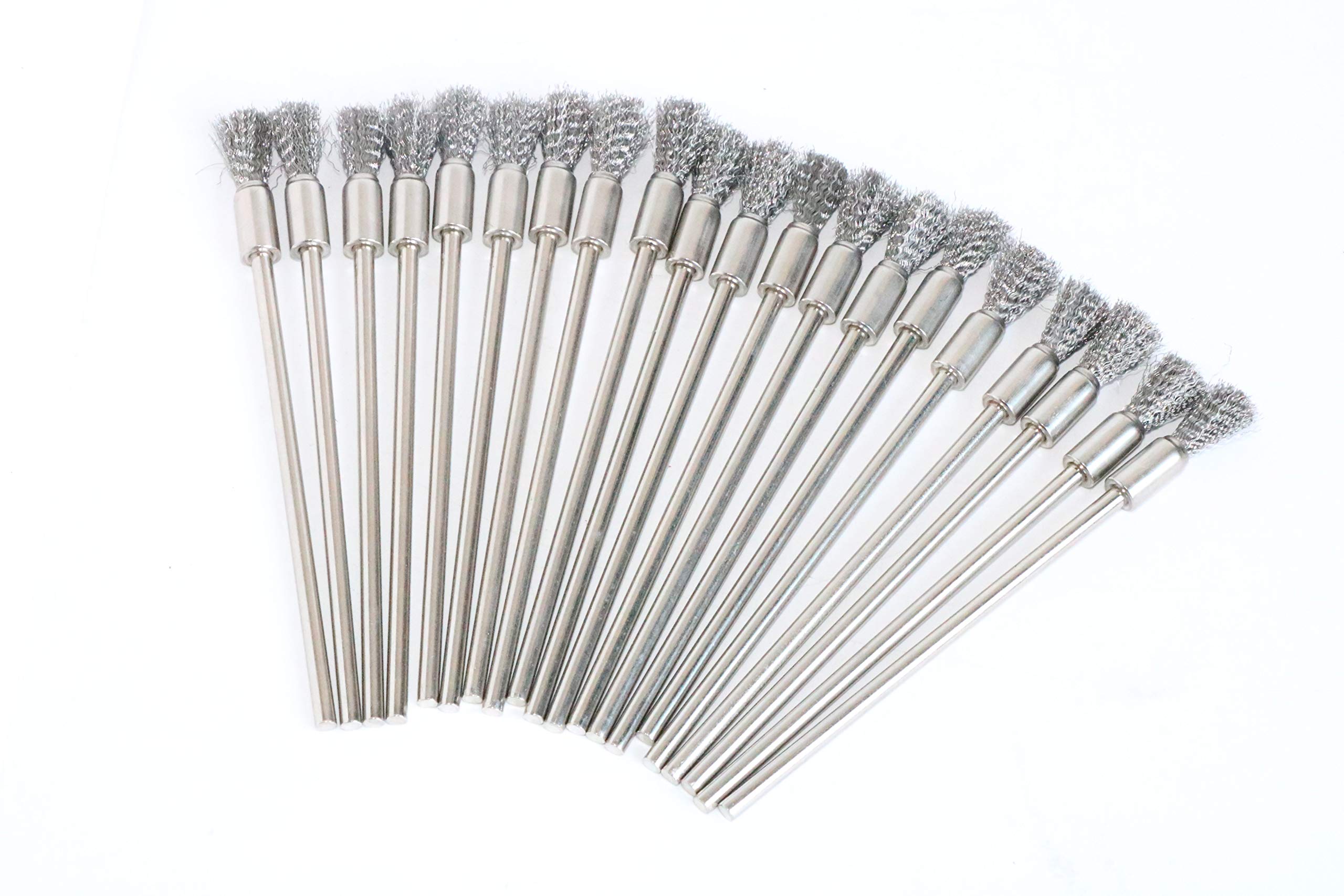 20Pack 8mm Stainless Steel Wire End Brush Pen Shape 1/8 Inch Shank for Rotary Tool Accessories
