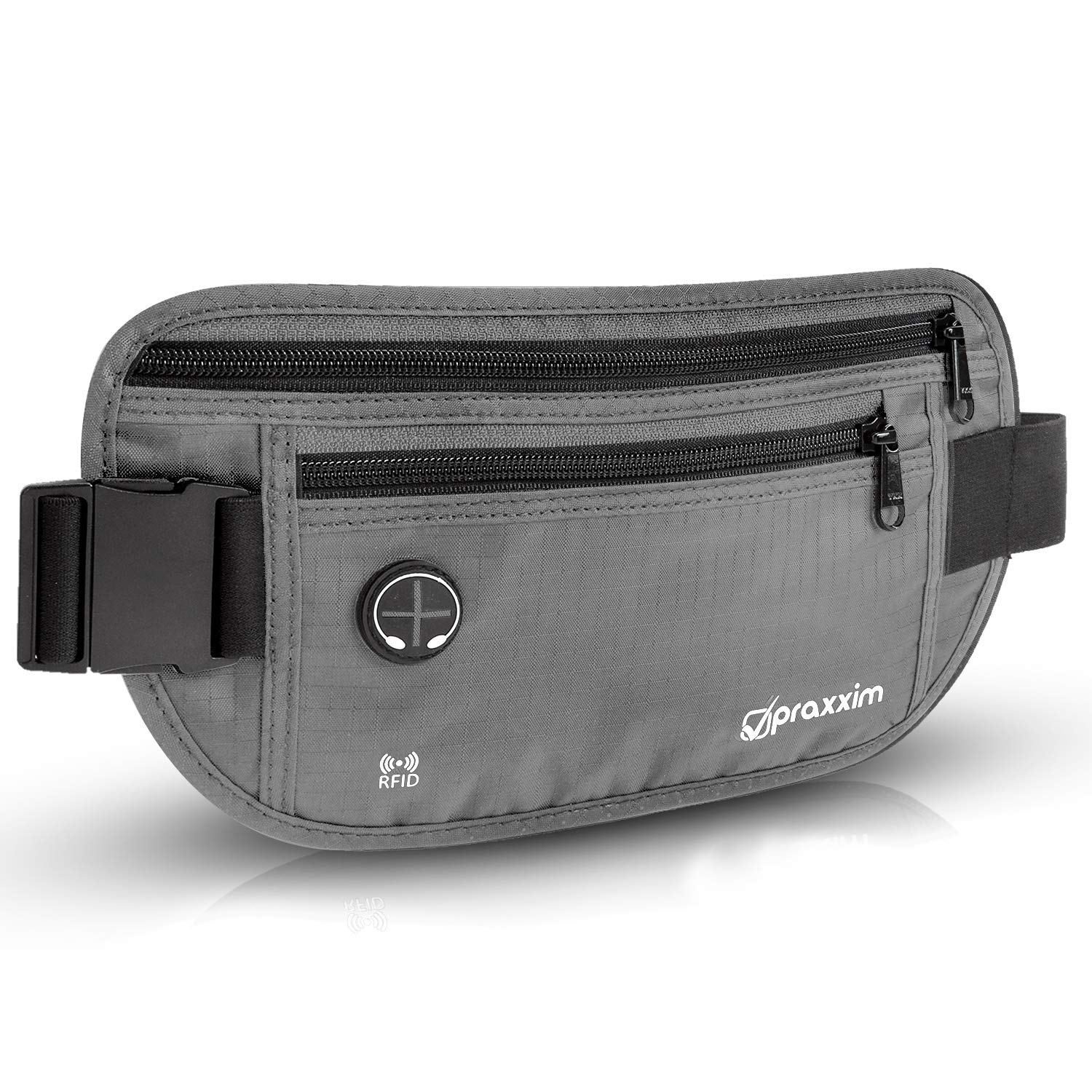 praxxim Bauchtasche für Damen und Herren - EXTRA FLACH - Hüfttasche für Handys bis 7 Zoll - Gürteltasche ideal zum Sport, Reisen und als Lauftasche für Jogging - Bauchtasche grau, stylisch