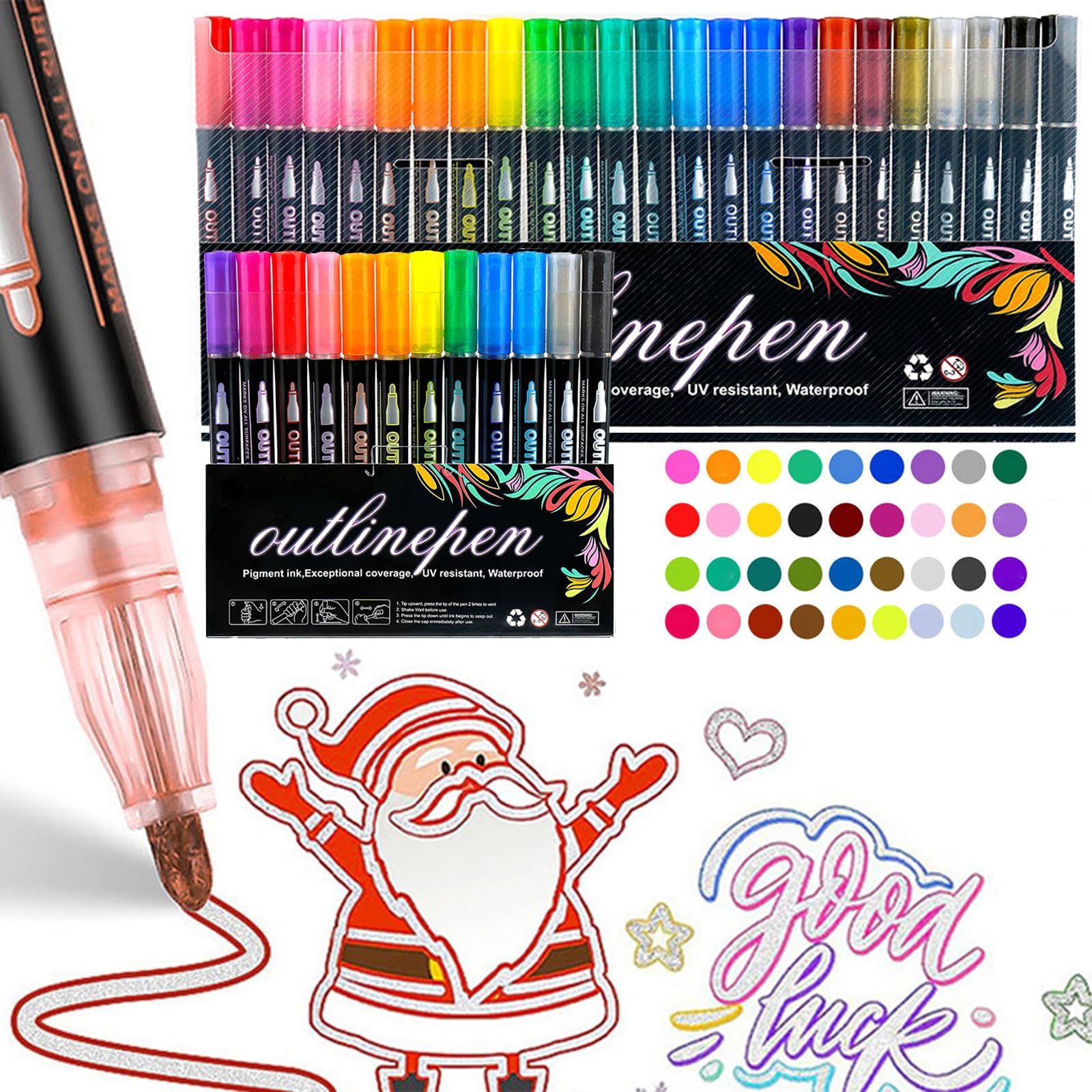Dreamy Sparkle Dual-Line Contour Pen, Coloring Lightstick Graffiti Highlighter, Self-Outline Metallic Marker, Art Double Line Shimmer Pens for Art and DIY (36 Colors)