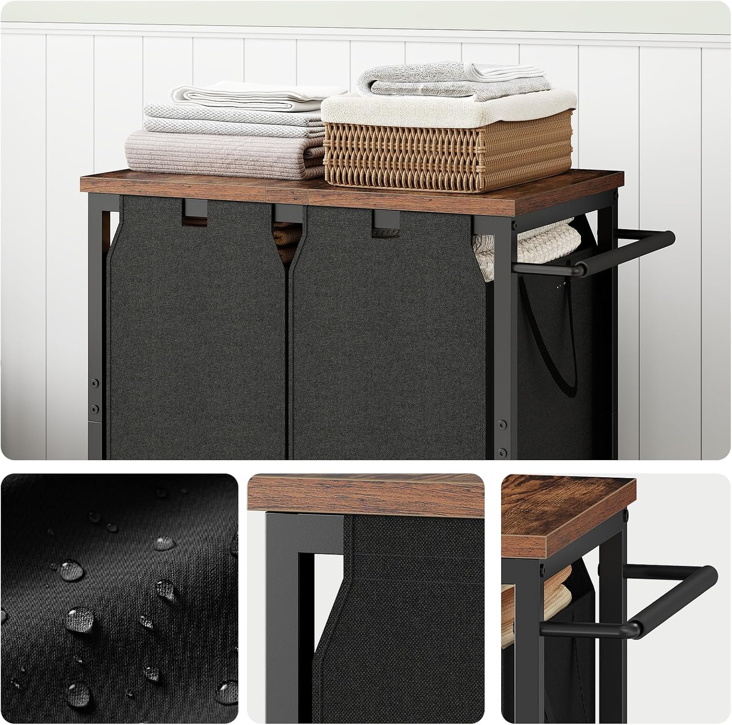 HOOBRO Laundry Hamper with Lid, Laundry Sorter 2 Section with Wheels