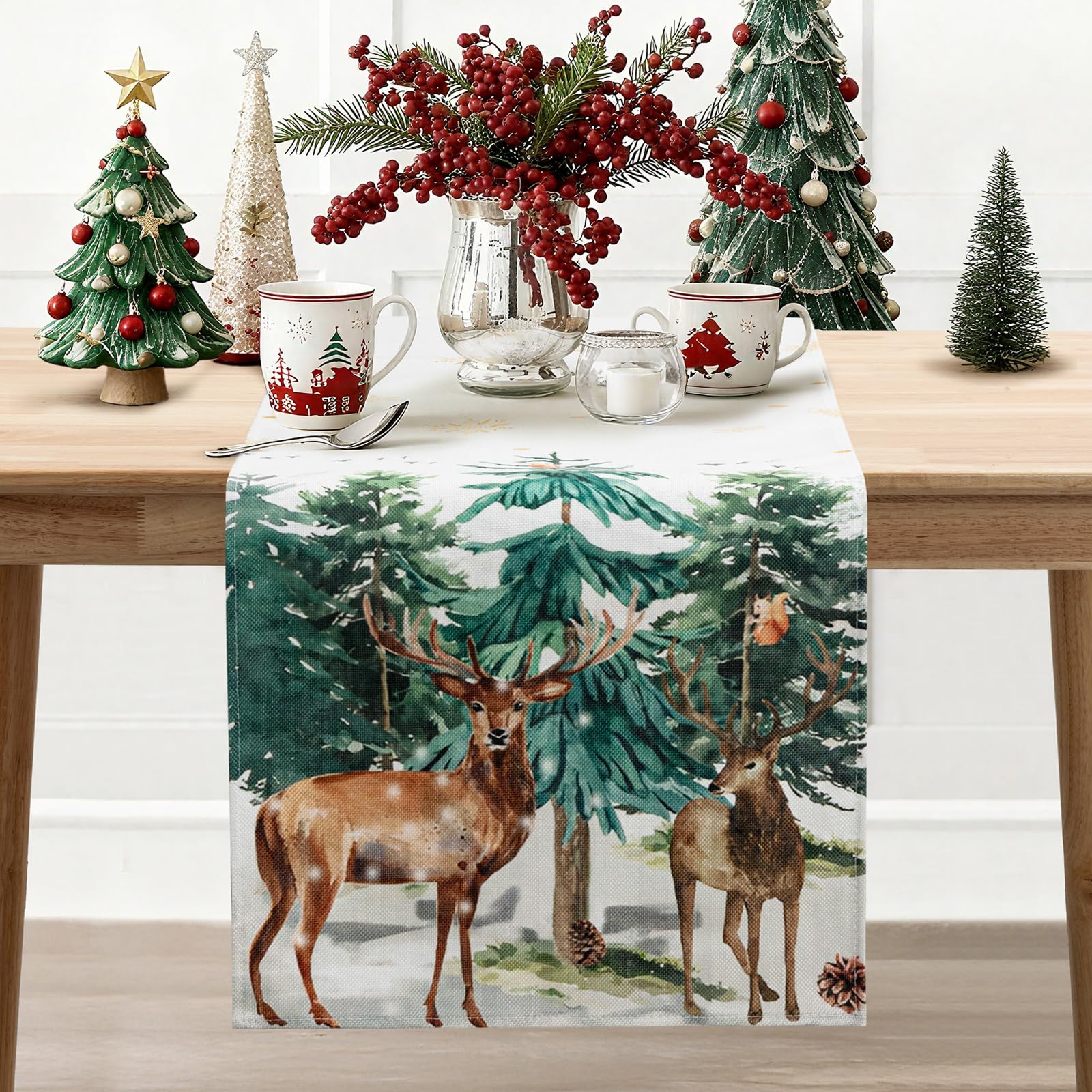 Joyoldelf White Christmas Table Runner 40X180 Cm - Festive Winter Xmas Table Runner For Kitchen Dining Room Holiday Decor - Christmas Decorations For Home Party Buffet Table Setting