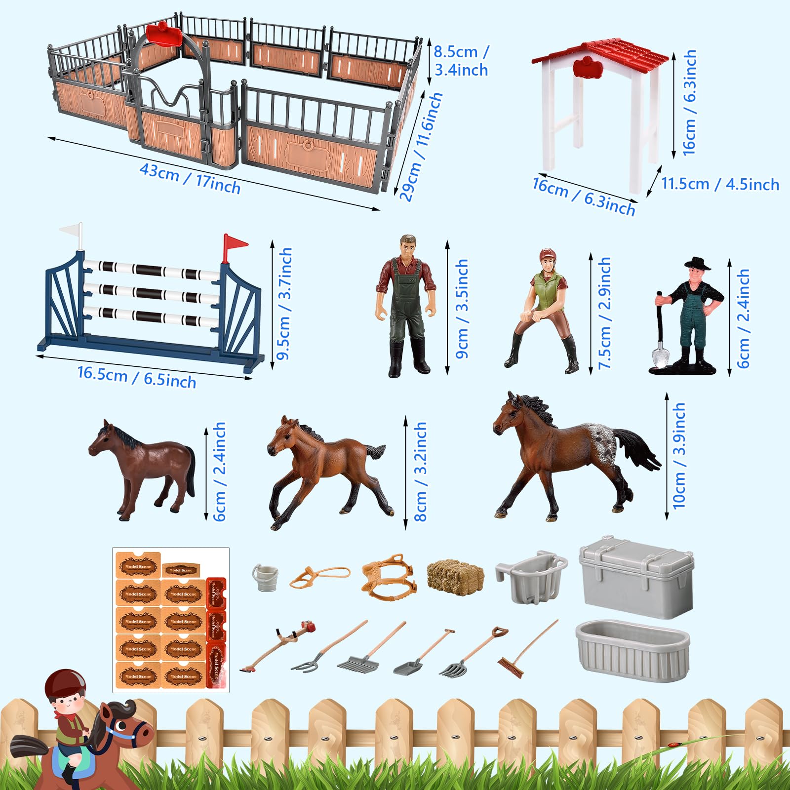 Herenear Cavallo Giocattolo Fattoria Set Con Recinto Figurine, 55 Pezzi Stabile Scuderia Cavalli, Stalla E Fienile, Regali Di Natale E Compleanno Per Bambini