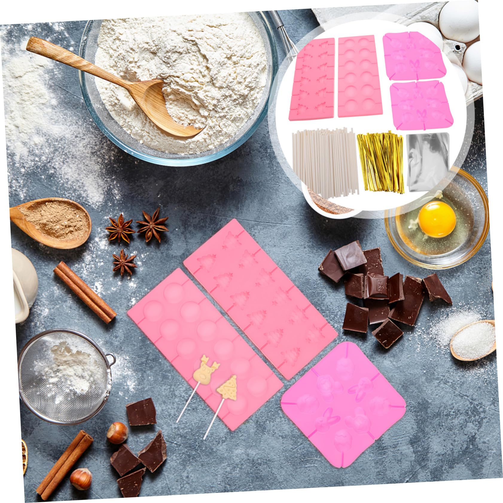 Silikon-weihnachtsformen Für Schokoladenlutscher Diy-bonbonformen Mit Stielen Leckerli-tüten Und Drehbändern Für Kreative Küchenideen