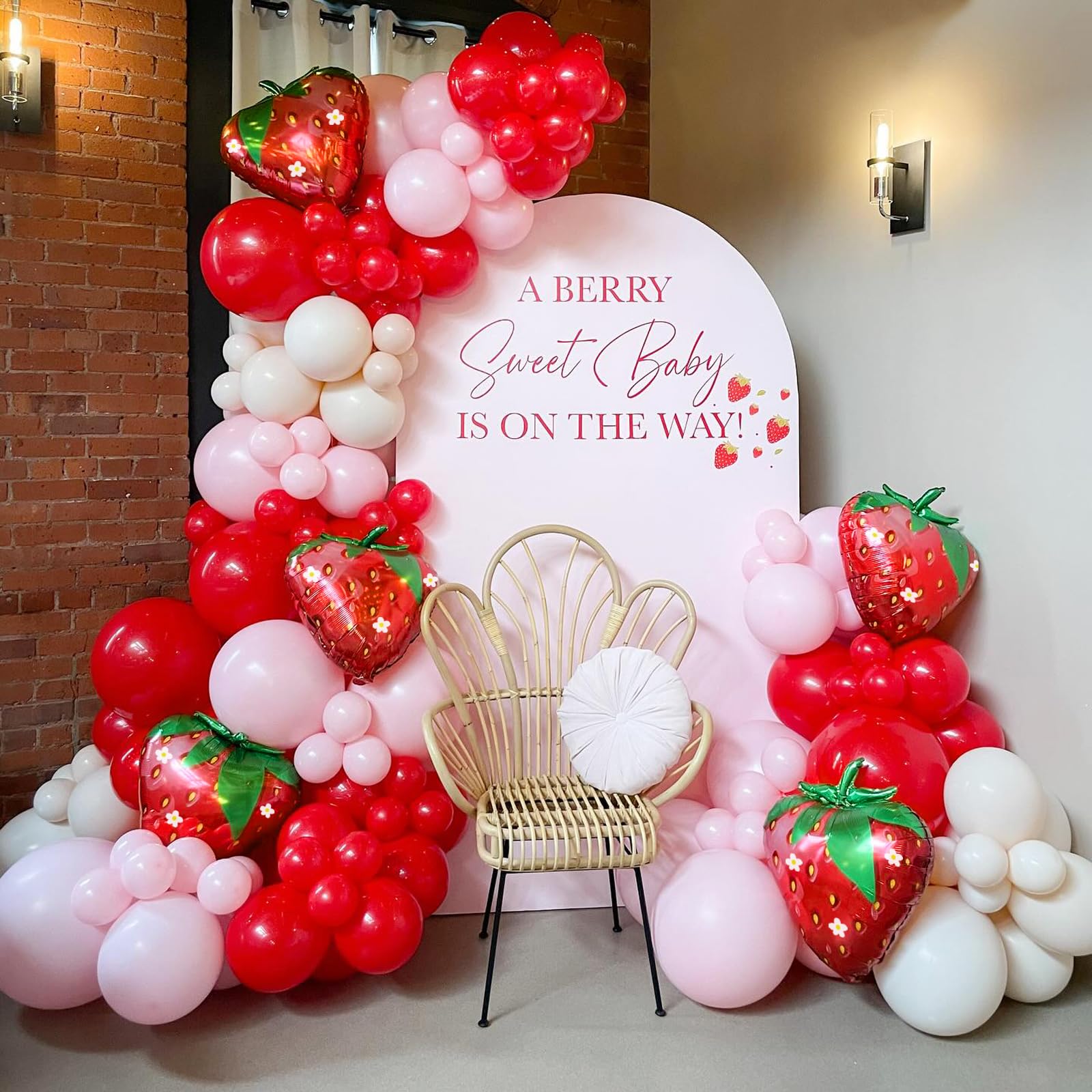 GIZIUXNE 120pcs Strawberry Balloon Arch Garland Kit, Red and Pink Balloons with 27inch Strawberry Foil Balloons for Sweet One Berry First Birthday Baby Shower Strawberry Party Decorations