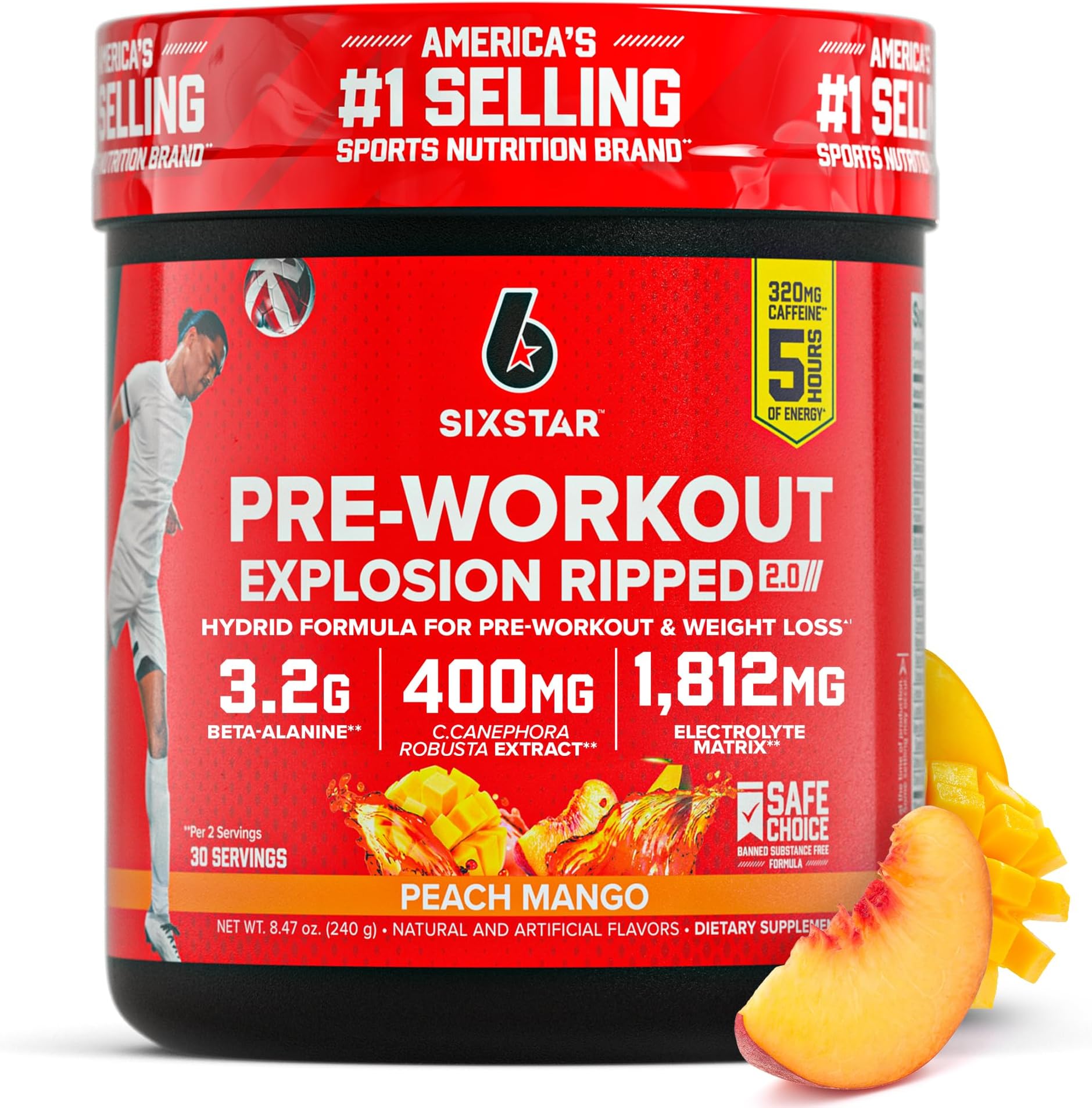 Pre-Workout Explosion, Peach Mango (30 Servings) - Preworkout Energy Powder Supplement for Men & Women - Pre Workout Drink Mix with Creatine & Beta Alanine - Sports Nutrition Products
